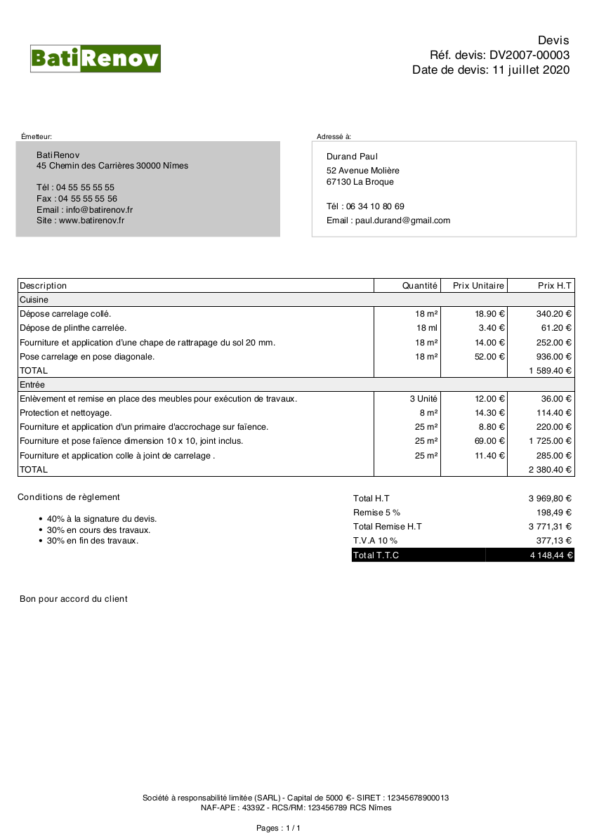 Exemple de devis de carreleur