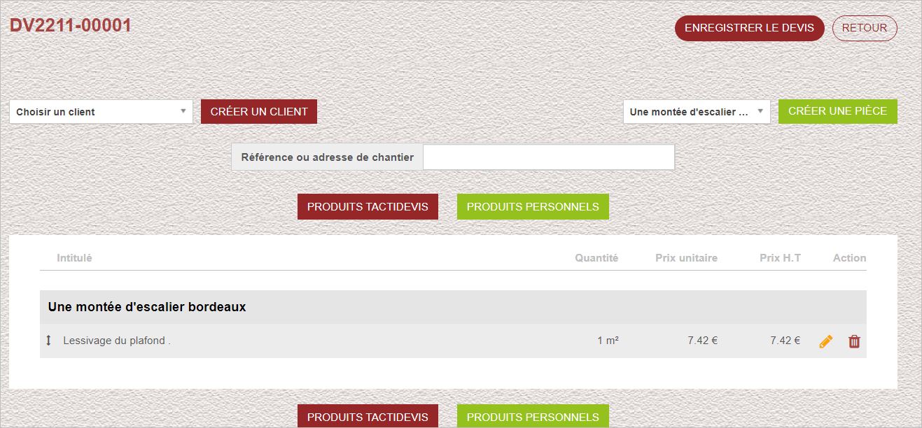 Résultat dans le devis Tactidevis