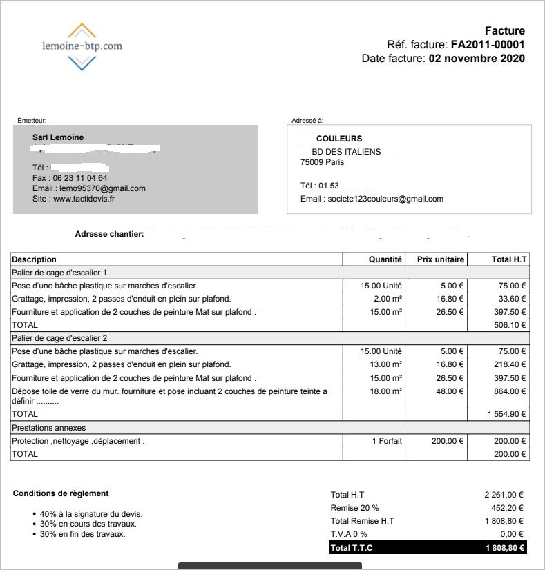 Exemple de devis peinture immeuble en PDF